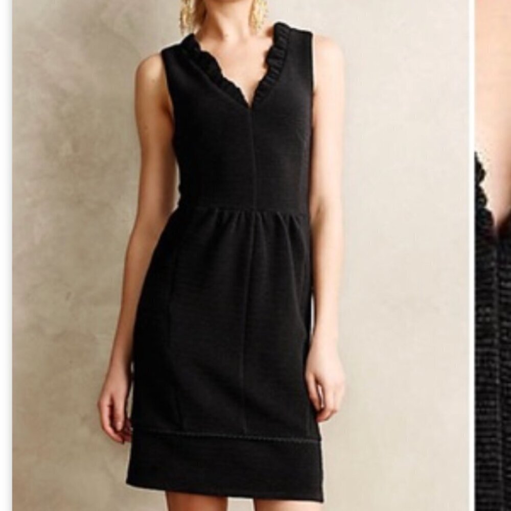Maeve Anthropologie Women's Size XS Black Ruffled Ottoman Mini Dress